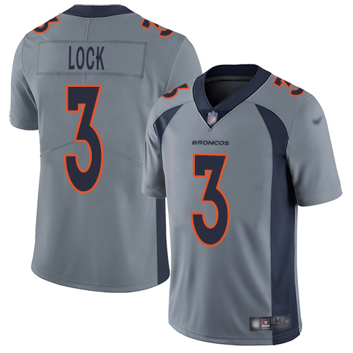 Denver Broncos Limited Men Silver Drew Lock Jersey 3 Inverted Legend NFL Football Nike